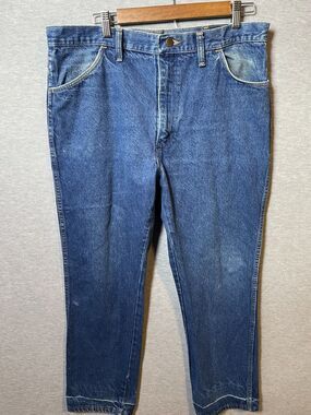 Vintage Rustler Men's Jeans Waist 38 Short Blue Denim Made in USA Zipper Fly